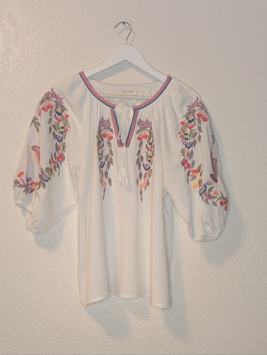 Luna Moon Tops - Luna Moon Embroidered Peasant Top with Colorful Floral Detail